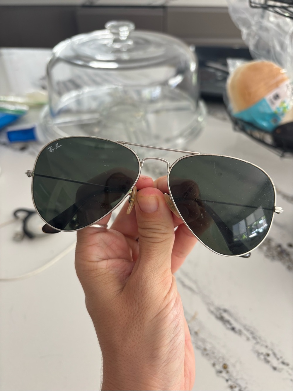 Ray-Ban Aviator Sunglasses Silver Frame Green Lenses